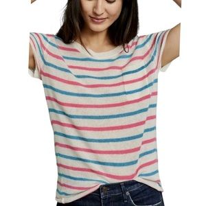 New White + Warren x Anthropologie Cashmere Striped Tee Lg Pink Blue Sweater